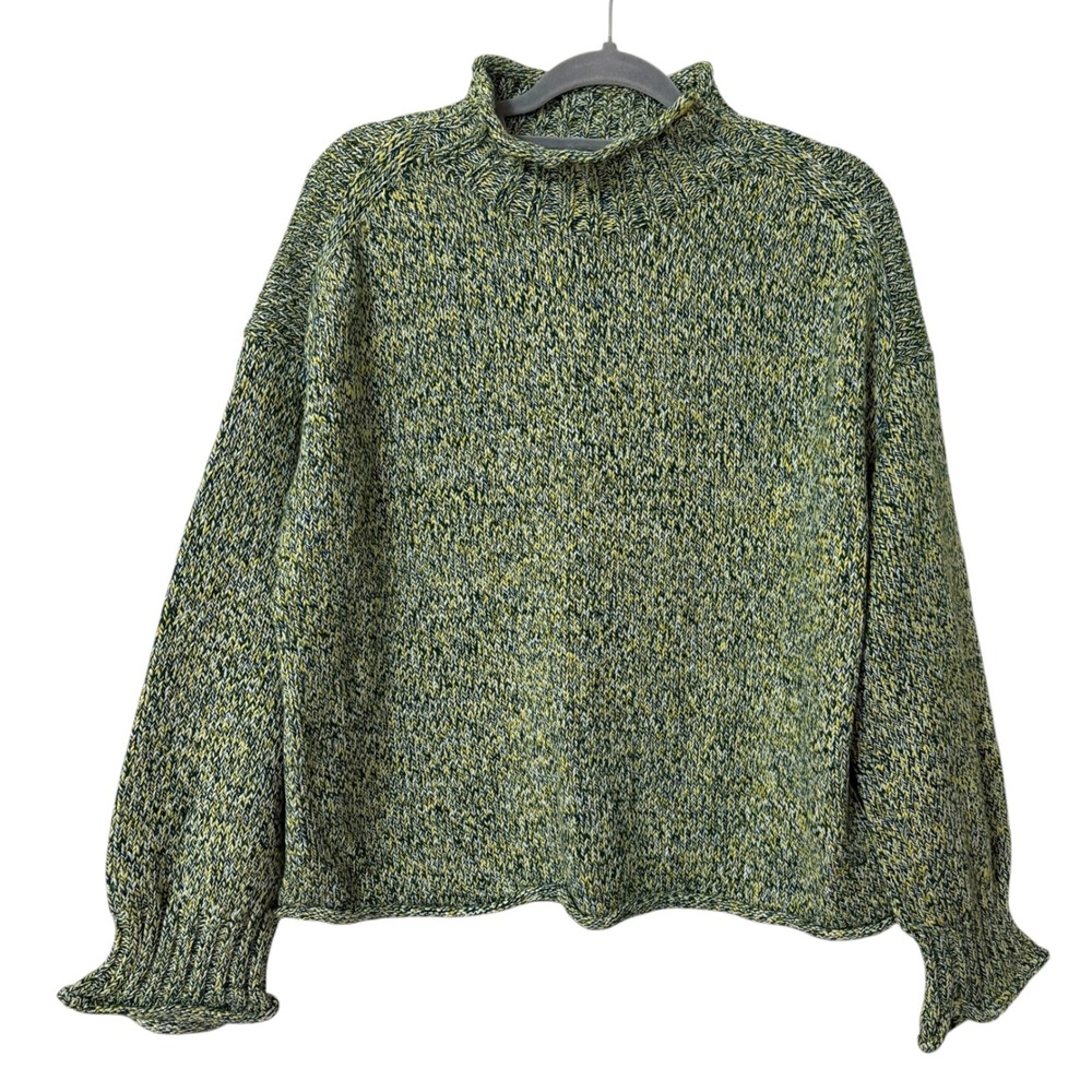 J.Crew NEW Womens M Sweater Green 2025 Marled Rollneck Sweater Chunky Knit Cozy